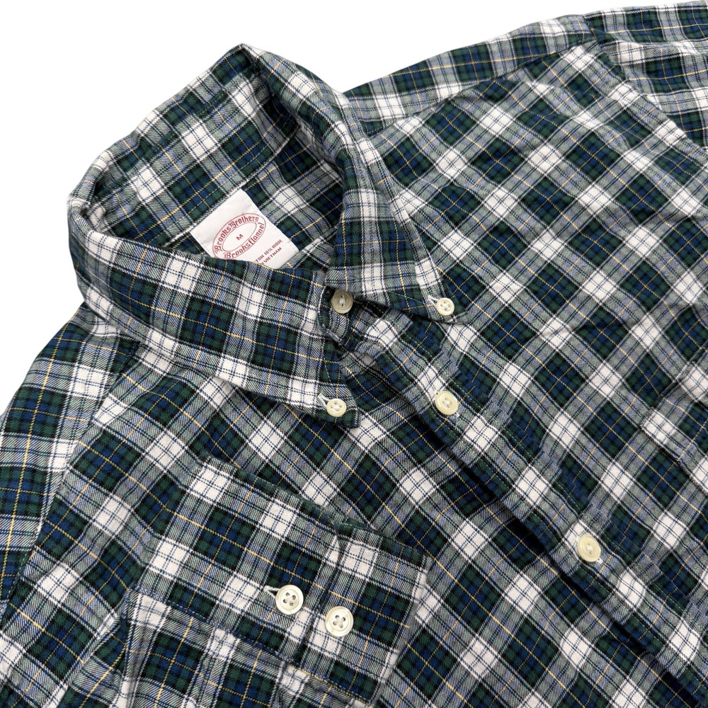 Brooks Brothers Flannel Shirt Mens M Button Up Green Tartan Plaid Wool Blend EUC